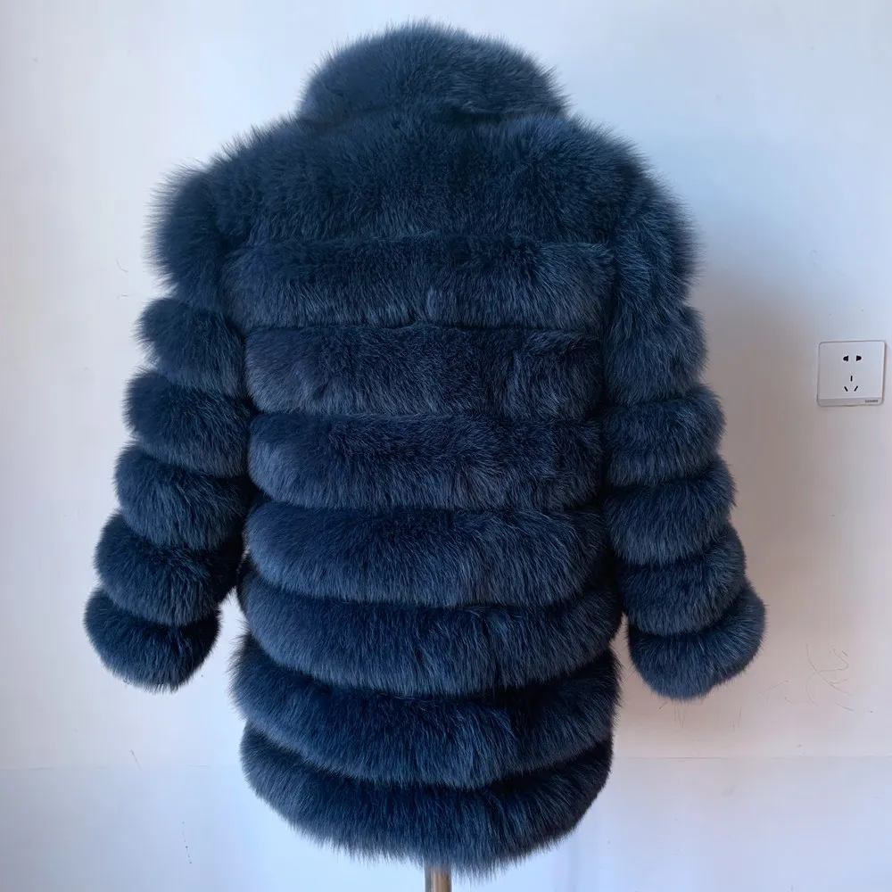 QIUNUOXI Hot Sale Luxurious Winter Thick Warm Real Genuine Fox Fur Coat 100% Real Fox Fur Jacket Outwear Overcoat Plus Size