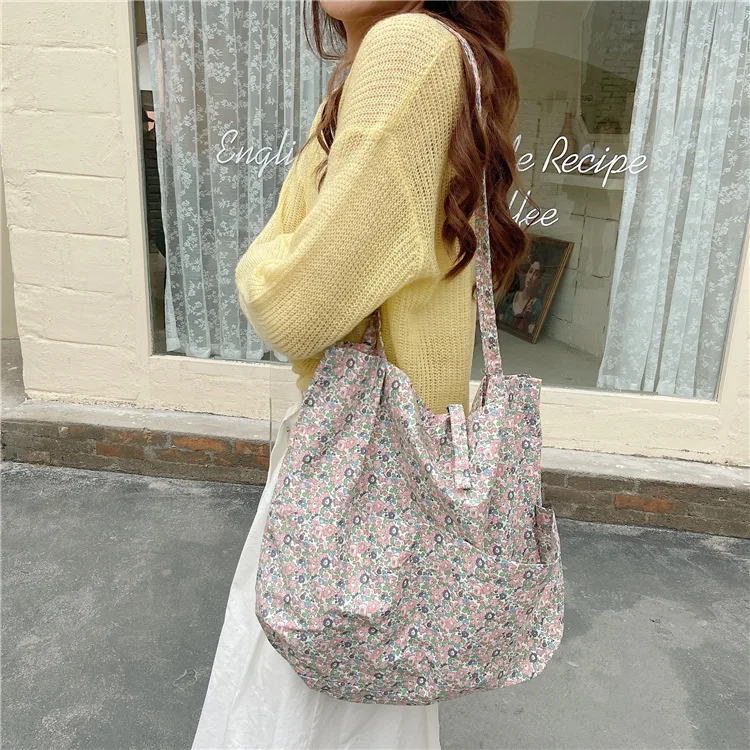 

2020 Floral Women Solid canvas Shoulder Bags cloth Shopping Bag Tote Package Bags ladies Purses Casual Handbag For girls Bookbag