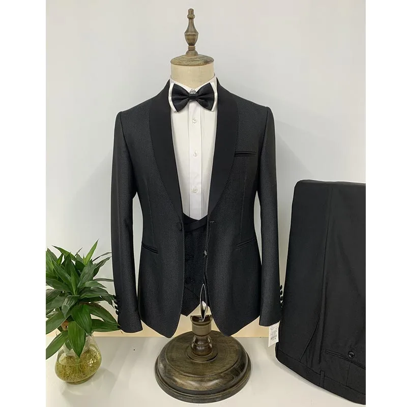 

Men's Suit 3 PICS Business Lapel Small grid Single Row One Button Slim Fit For Formal Weeding Groomsmen Suits (No Tie) 2021