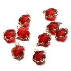 10PCs/lot Copper Red Plum Blossom Flowers Crystal Pendants For Jewelry DIY Making Handmade Crystal Charm Accessories