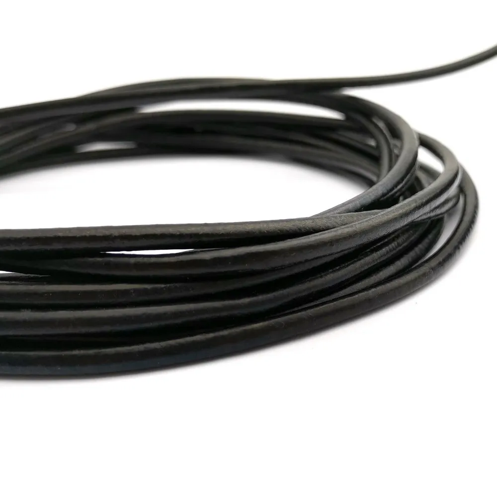 5 Yards 3.0mm Round Real Black Leather Cords Strap for Necklace Pendant Making Genuine Cowhide