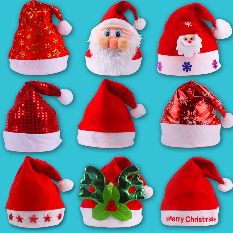 

Bright Cloth Santa Hats, Christmas Decorations, Party Supplies, Stars Hat, Snowman Decor, Gifts, New