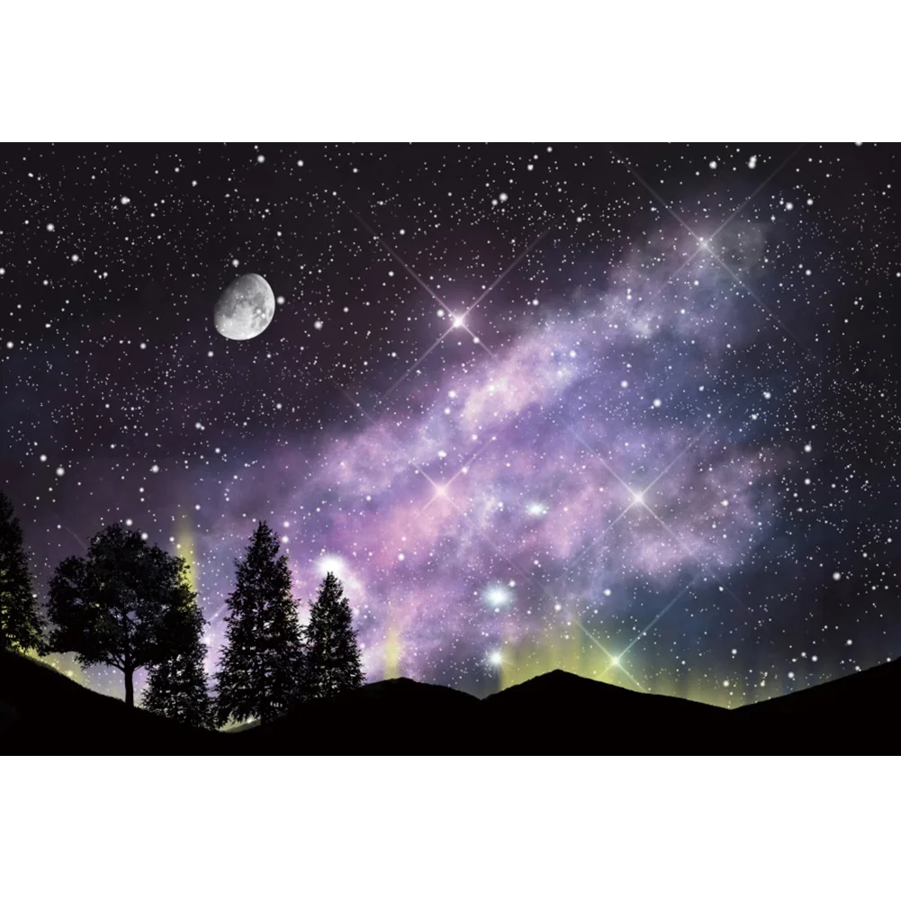 Laeacco Dreamy Starry Shiny Star sfondo fotografico vista notturna Galaxy Moon Forest Child Photocall Poster fondali fotografici