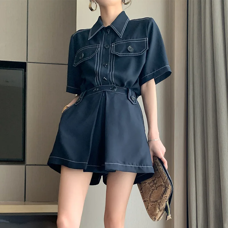 2021 Summer Jacket Shorts Two Pieces Suit Women Pants Set Summer French Short Sleeve Coat Women Casual Brazer Outfits Clothing