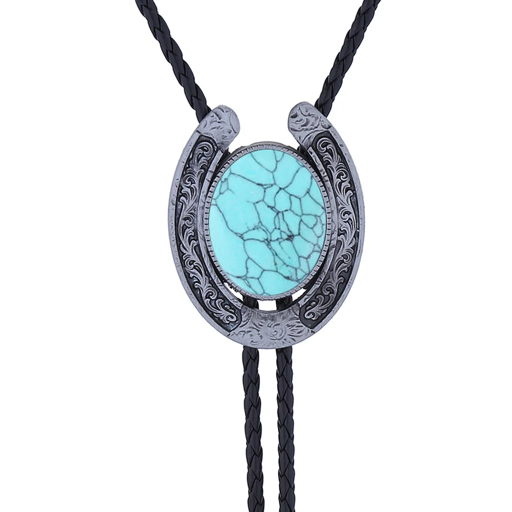 New western horseshoe agate turquoise bolo tie American western cowboy bolo tie