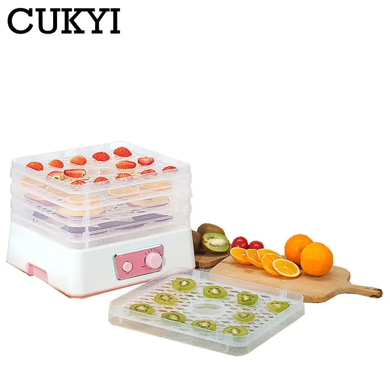 CUKYI 220V 5 Layer Dried Fruit Machine Food Dehydrator Dryer For Fruits Vegetables Nuts Snack Meat 8 Gear Temp Adjustable Size