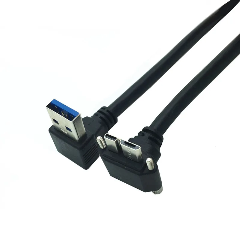 USB3.0 ذكر إلى مايكرو B كابل USB 3.0 مايكرو B ذكر يصل إلى USB ذكر كابل زاوية أسفل مع كابل لوحة قفل المسمار 0.25 متر