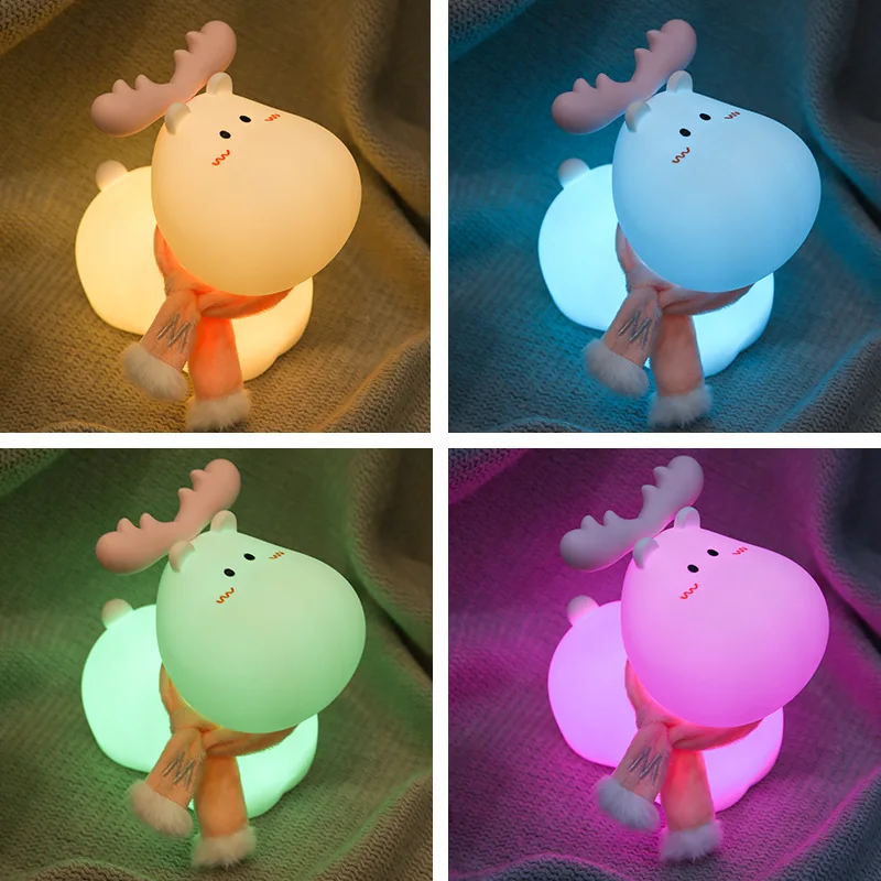 LED Night Lights Deer Silicone Light USB Rechargeable Bedroom Home Decor Toy Gift for Kids Children Beside Table Lamp