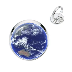 Solar System Earth Ring Mars Mercury Jupiter Saturn Uranus Glass Adjustable Rings Eight Planets Theme Jewelry Gift