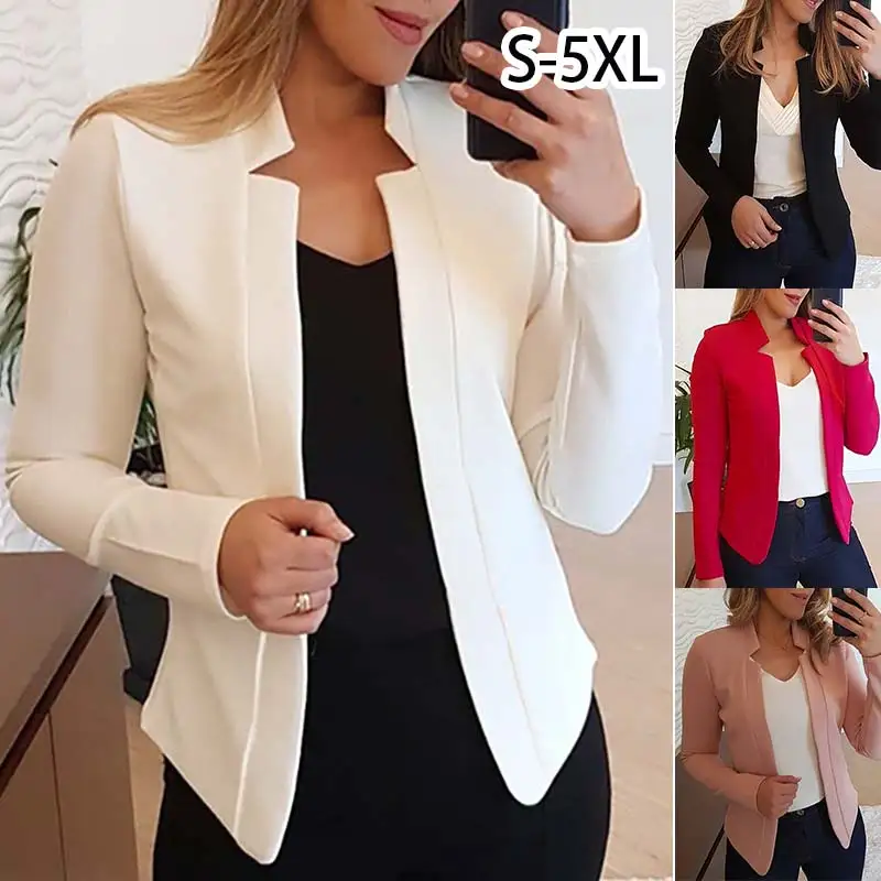 Women Fashion Thin Long Sleeve Cardigan Casual Suit Jacket Spring Female Top Autumn Professional Wear Korean Coat S-5XL