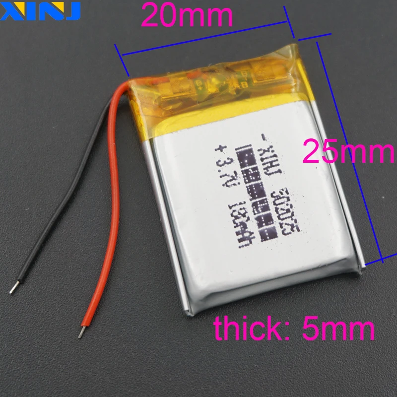 XINJ 10pcs 3.7V 180 mAh Lithium Polymer Li Battery Cell 502025 Li-ion For Mp3 Headphones Bluetooth Speaker Smart Watch DIY DVR