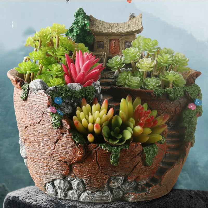 Garden Freshy Succulent Vase Resin Flower Pot Ornaments Courtyard Outdoor Green Plant Decoration Home Balcony Figurines Crafts