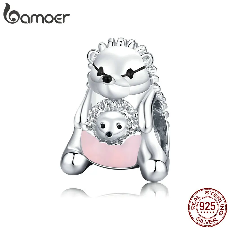 bamoer 925 Sterling Silver Mother Hedgehog Pets Metal Charm for Original Silver Bracelet Fine Jewelry DIY Bangle BSC239