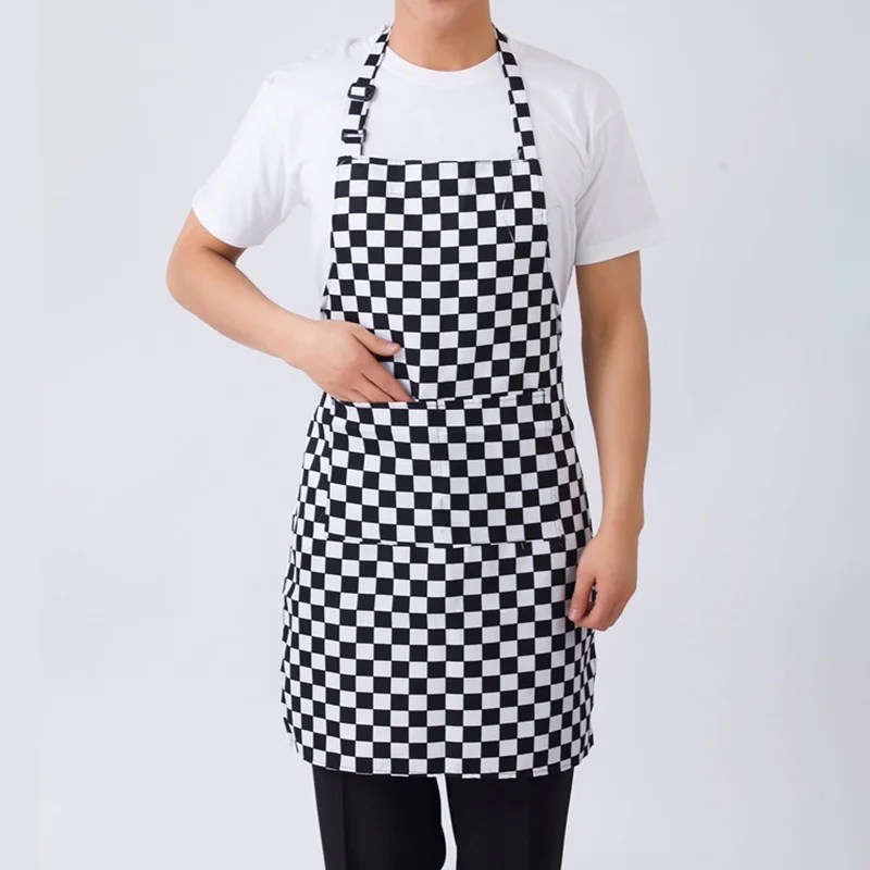 Adjustable Half-length Adult Apron Striped Restaurant Chef Apron Outdoor Camping BBQ Picnic Kitchen Cook Apron With 2 Pockets