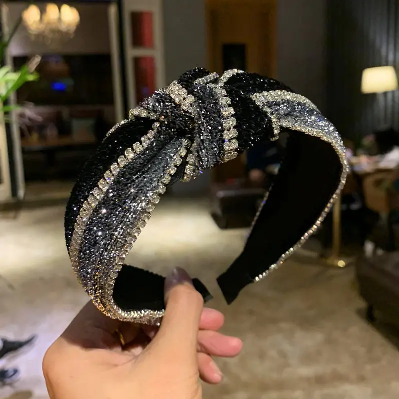 Rhinestone Chain Knot Hairband Knitted Headband Hair Accessories