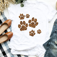 Women T-shirts Paw Leopard Dog Pet Printed Shirts 90s Summer Cute Ladies Printed T Top Shirt Cartoon Animals Tee T-Shirt