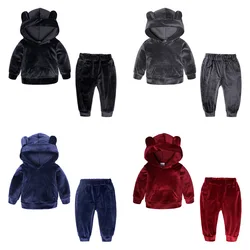 Spring Autumn Kids Tales Velour Bear Hoodie Set Children Fashion Clothes Set 2pcs Kids Fleece Tracksuit