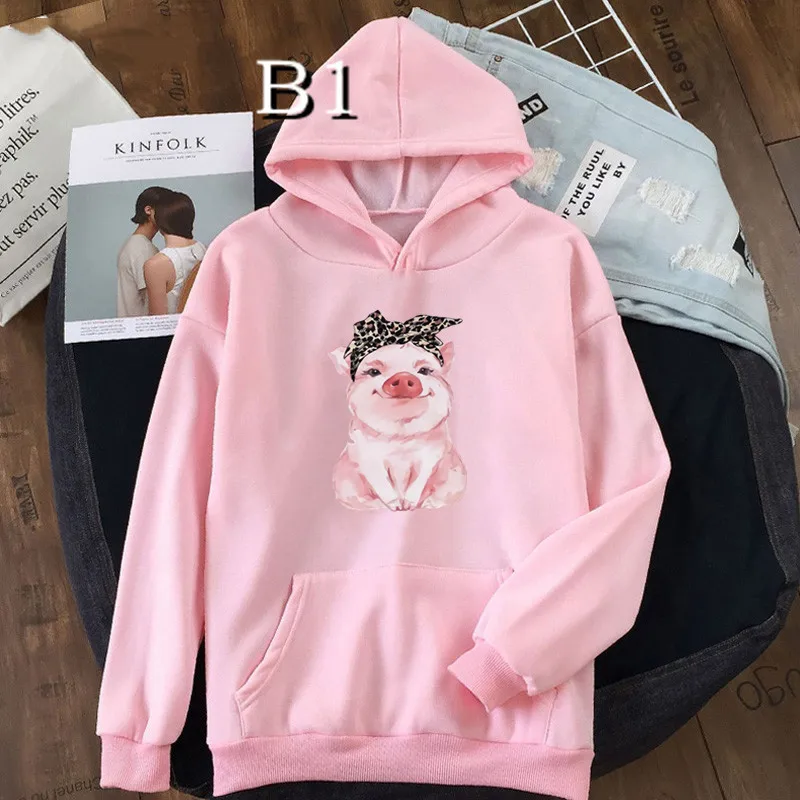 

Cute Leopard Bandana Pig Bow Sweatshirts Fashion Print Women Hoodie Harajuku Kawaii Korean Female Tops Hoodie Funny Femme Hoodie