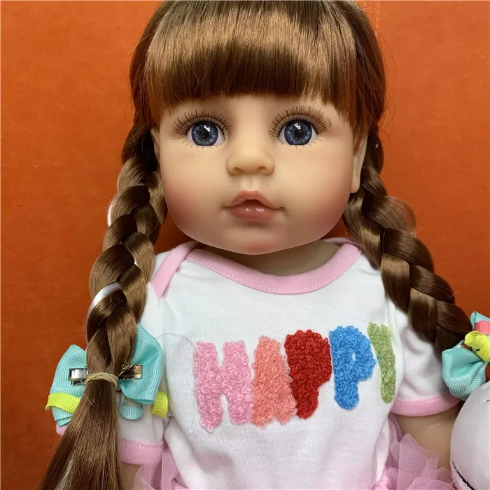 New Braid Brown Hair Wig for 22 Inch Reborn Dolls Long Straight Hair for 32-35cm Doll Head Silicone Reborn Baby Doll Hair Wig