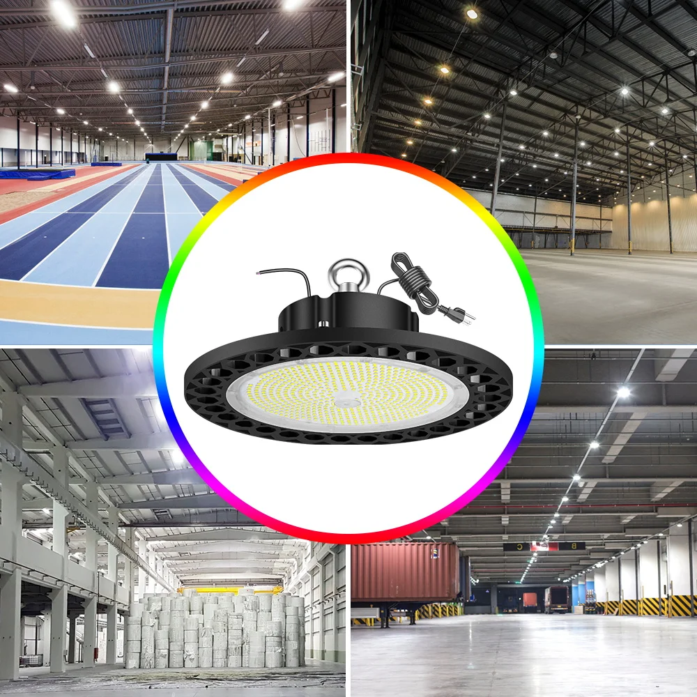 Luz alta da baía 220v lâmpada da garagem ufo lampara led spotlight 100w 150w 200w 240w iluminação industrial lustre para armazém