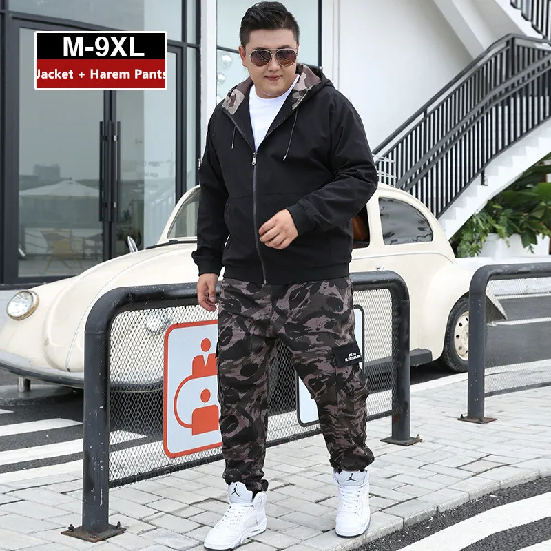 

Men Clothes 2020 Tracksuit Harem Cargo Camouflage Jacket Pants 2 Piece Set Mens Hoodies XXXXL Coat Track Suit 6XL 7XL 8XL 9XL