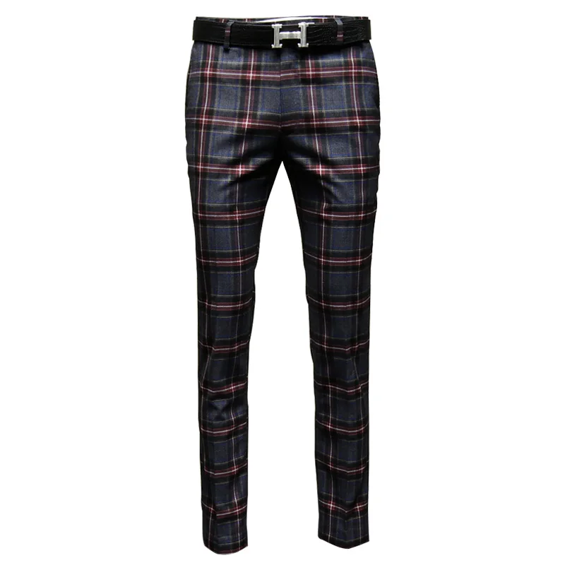 men pants retro slim business man streetwear England style red plaid mens pants autumn spring young mans clothing 30 36