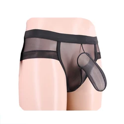 Men Transparent Mesh Underwear Male Sexy Elephant Nose Big Penis Pouch Briefs Gay Male Lingerie Underpants