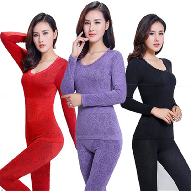 2021 Lace Thermal Underwear Sexy Ladies Clothes Winter Seamless Antibacterial Warm Intimates Print Long Johns Women Shaped Sets