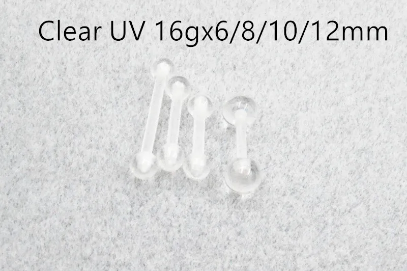 Free shippment LOT100pcs Body Piercing -UV Flexible Retainer 16Gx6/8/10/12mm Bar Lip Ear Helix BIO Piercing  All Clear