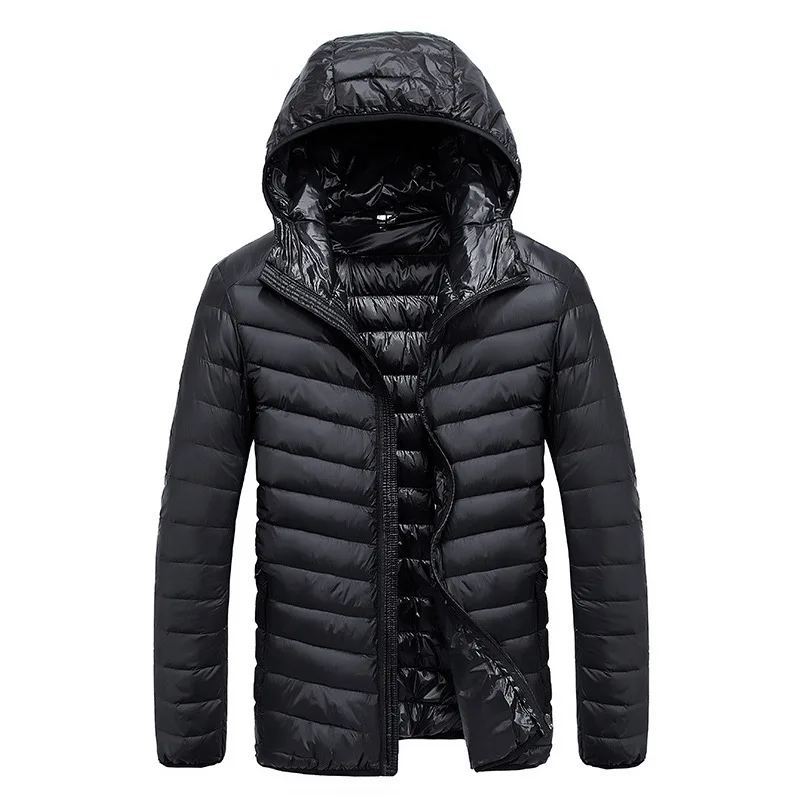 

2019 New Men's Down Coat Fashion Casual Quality Loose Large Size Casual White Duck Down Black Gray Blue Men's Hooded Down Jacket