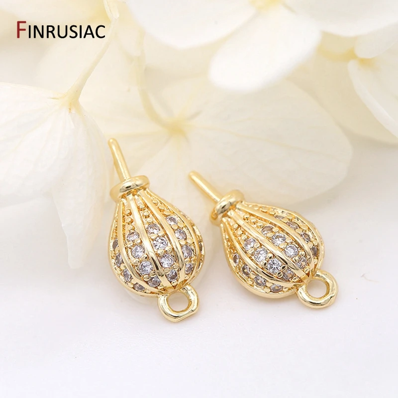 

5 Types 14K Real Gold Plated Brass Metal Zircon-Set Pearl Pendant Mounting, DIY Making Pearl Necklace Earring Findings Accessory
