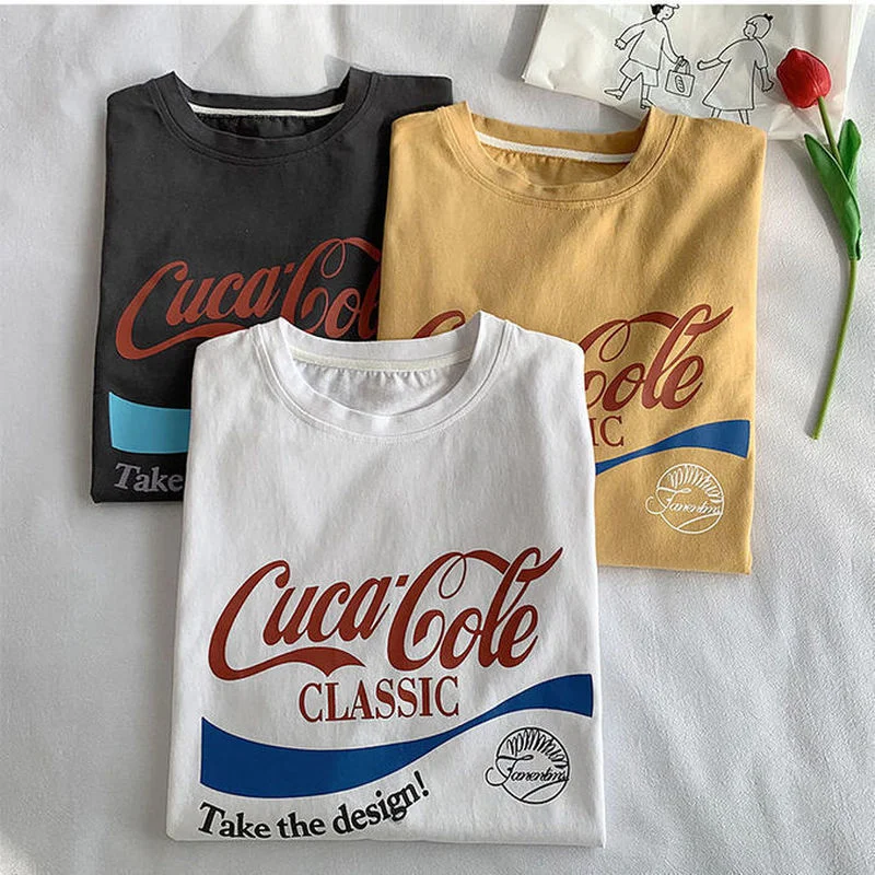 American Retro Letters Print Streetwear T Shirts Women Oversized Cotton Tshirts 2021 New Fashion Ladies Summer Tees Plus Size