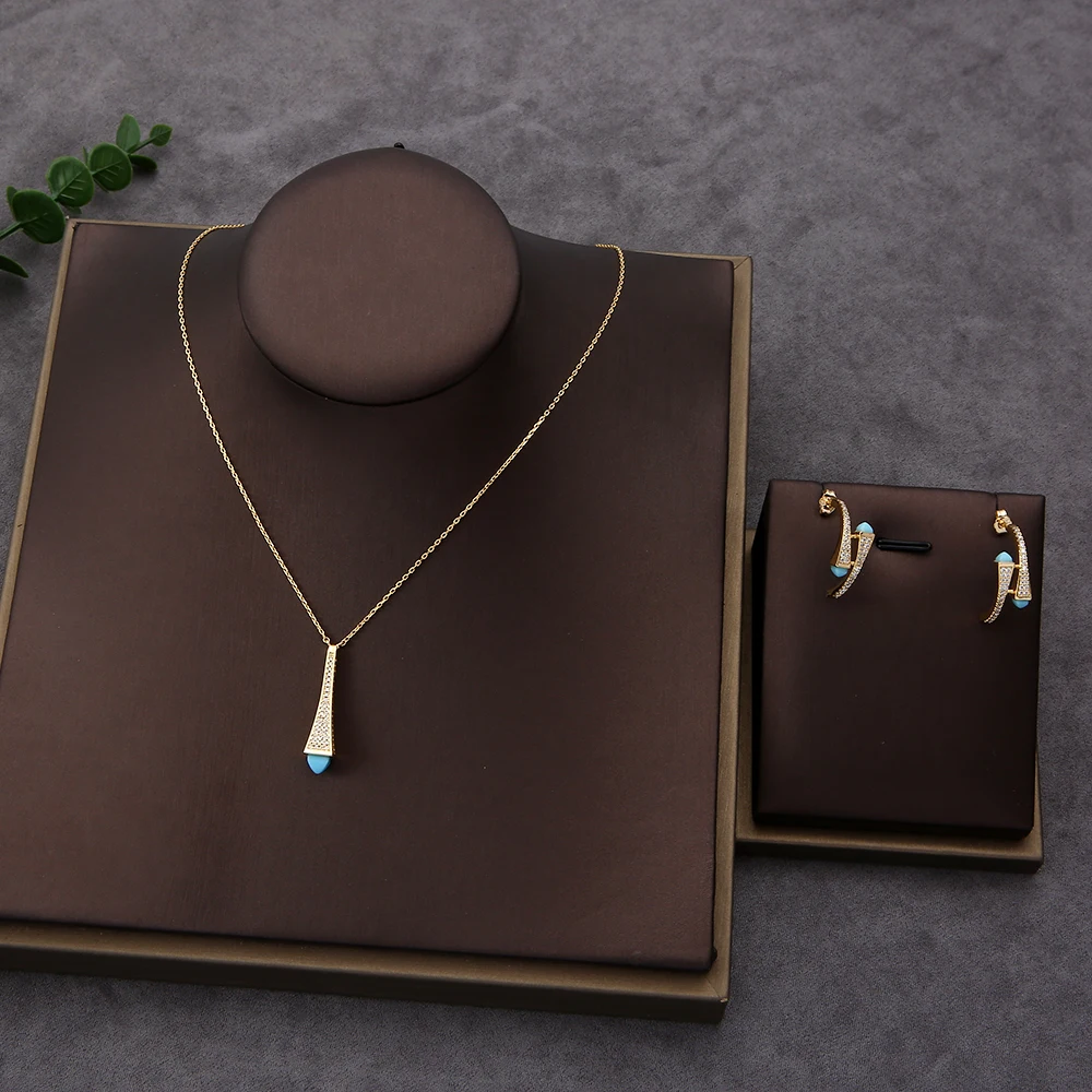 NEW Famous Brand 2pcs Waterdrop Jewelry Sets For Women Wedding Party Cubic Zircon High end Craft Dubai Bridal Jewelry Set HXS001