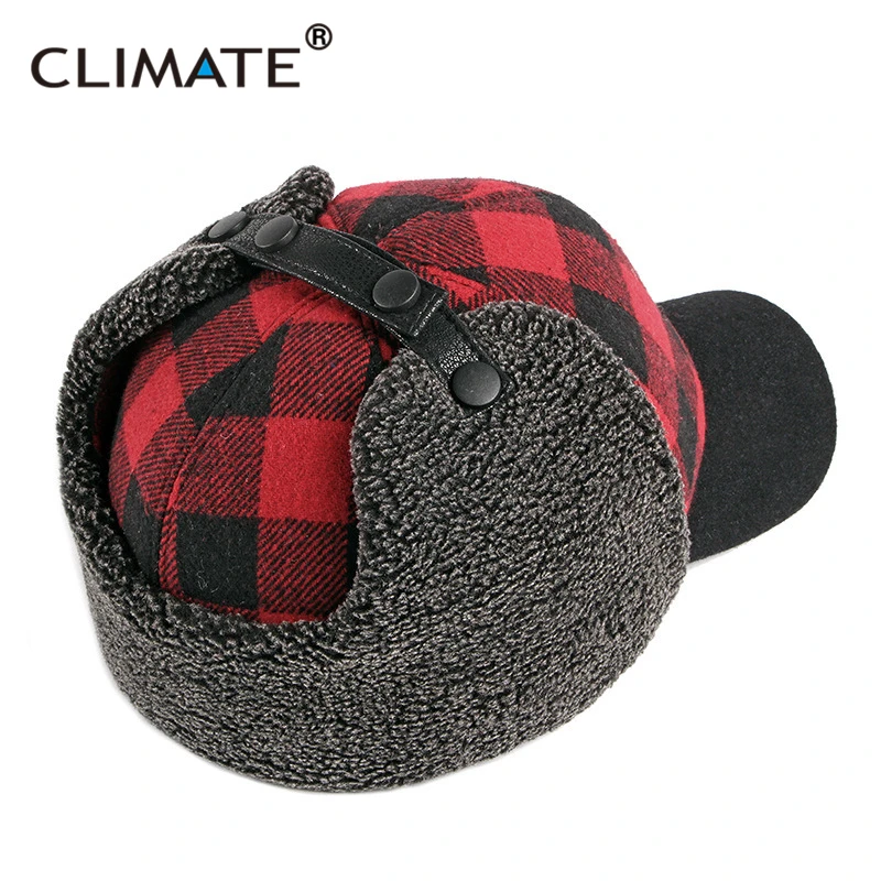 CLIMATE Fasion Plaid Ski Skiers Bomber Hat Cap Winter Outdoor Warm Baseball Cap Hat Plush Thicken Ear Protection Windproof Hat