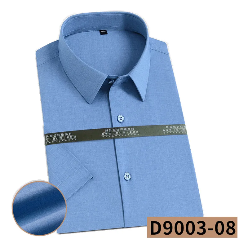 2021 New Summer Men Shirt Short Sleeve Anti-Shrink Solid Color Work Business Casual Bamboo Turn-Down Collar Cotton Feeling DA522