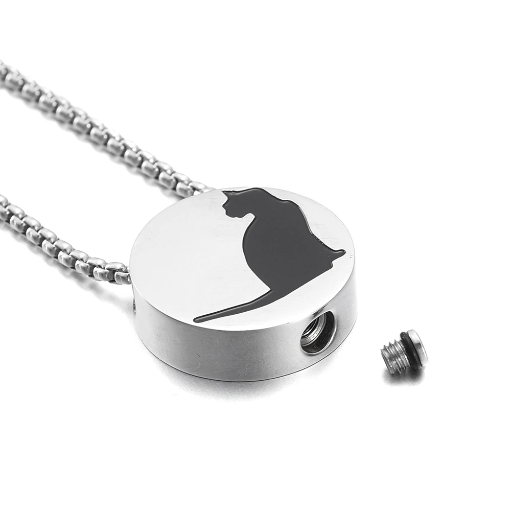 Memorial Urn Pendant Hold Ashes Keepsake Necklace For Cat Round Slider Stainless Steel Cremation Jewelry For Pets Funeral