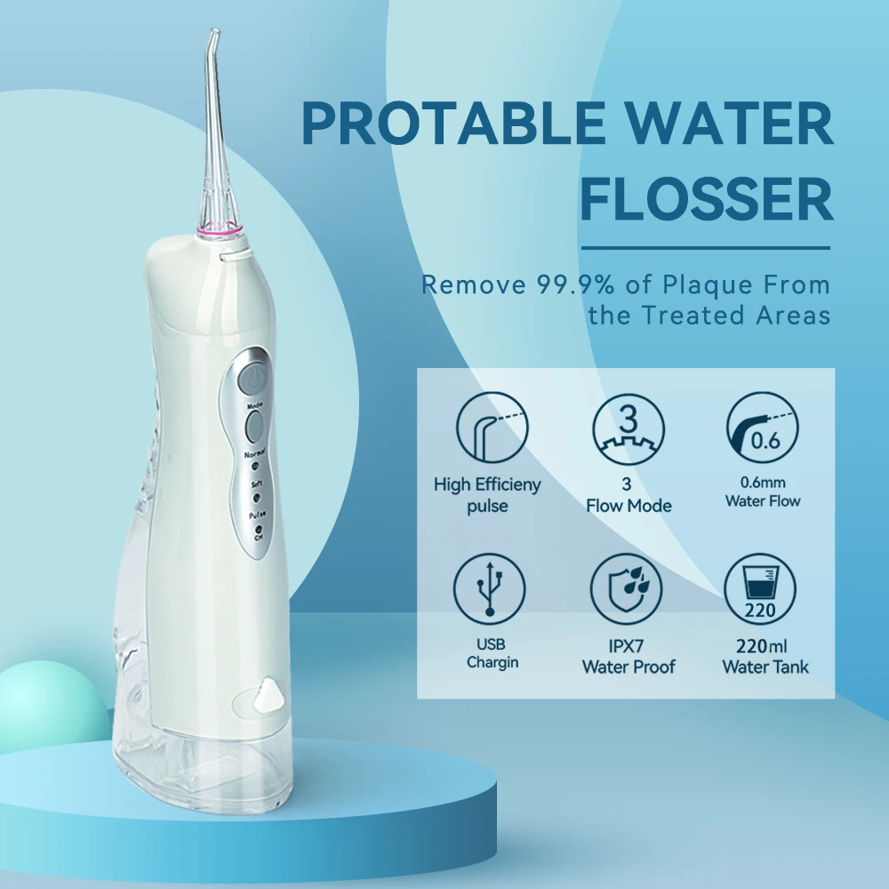 Irrigador oral, USB Recargable Flosser de agua Regalo de viaje familiar Tanque de agua de chorro de agua dental portátil a prueba de agua +5