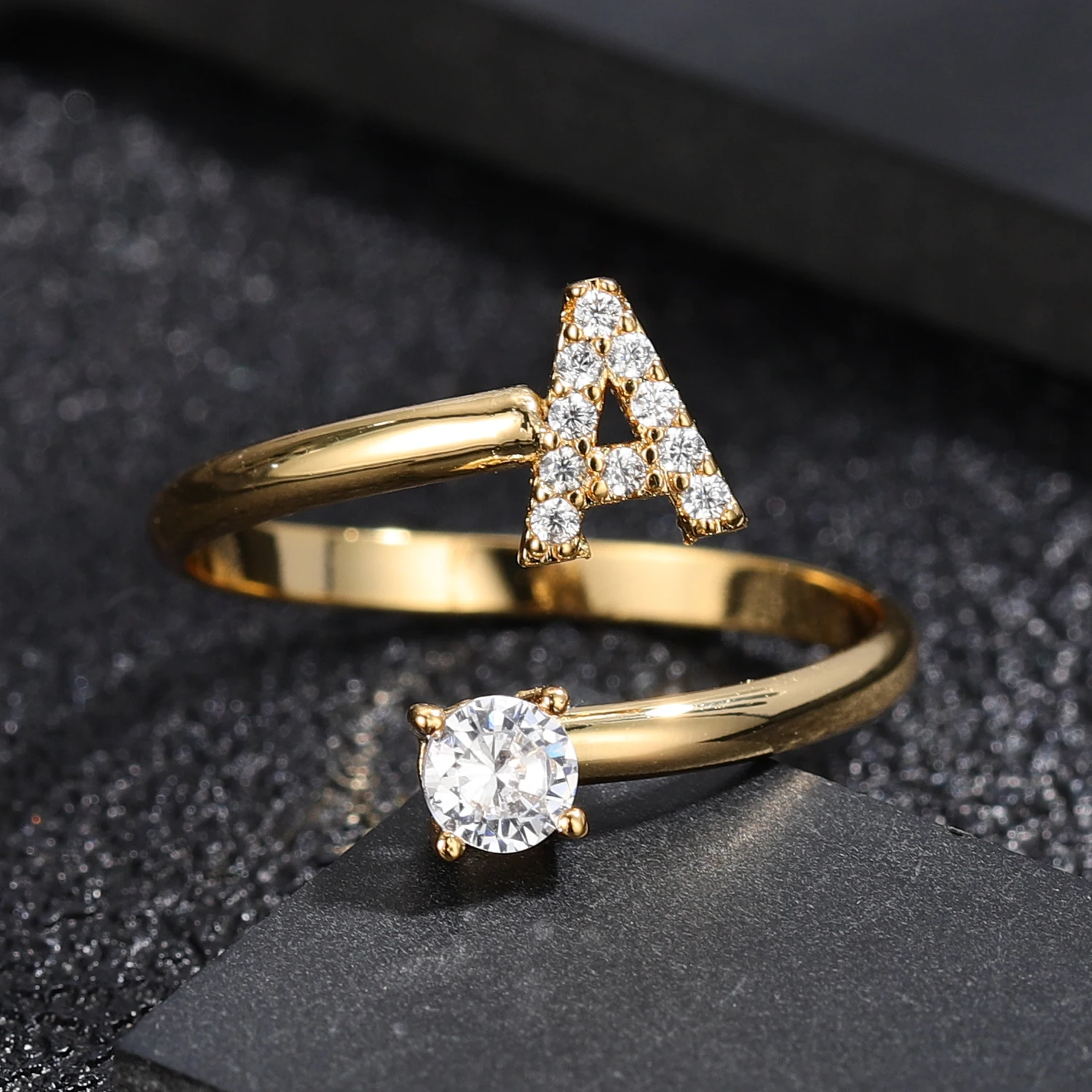 New Design Fashion Pavé CZ Adjustable A-Z26 Initial Letter Ring For Women Simple Elegant Jewelry Friendship Party Gift Wholesale