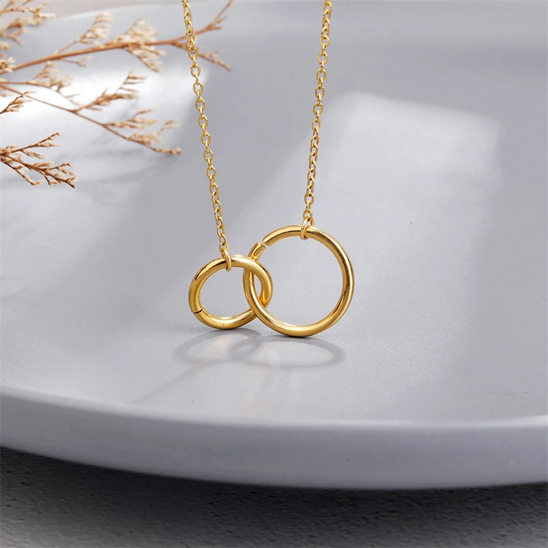 Korean Fashion Double Circles Pendant Necklaces for Women Cross Necklace Infinity Circle Jewelry Gift for Mom Sister Best Friend