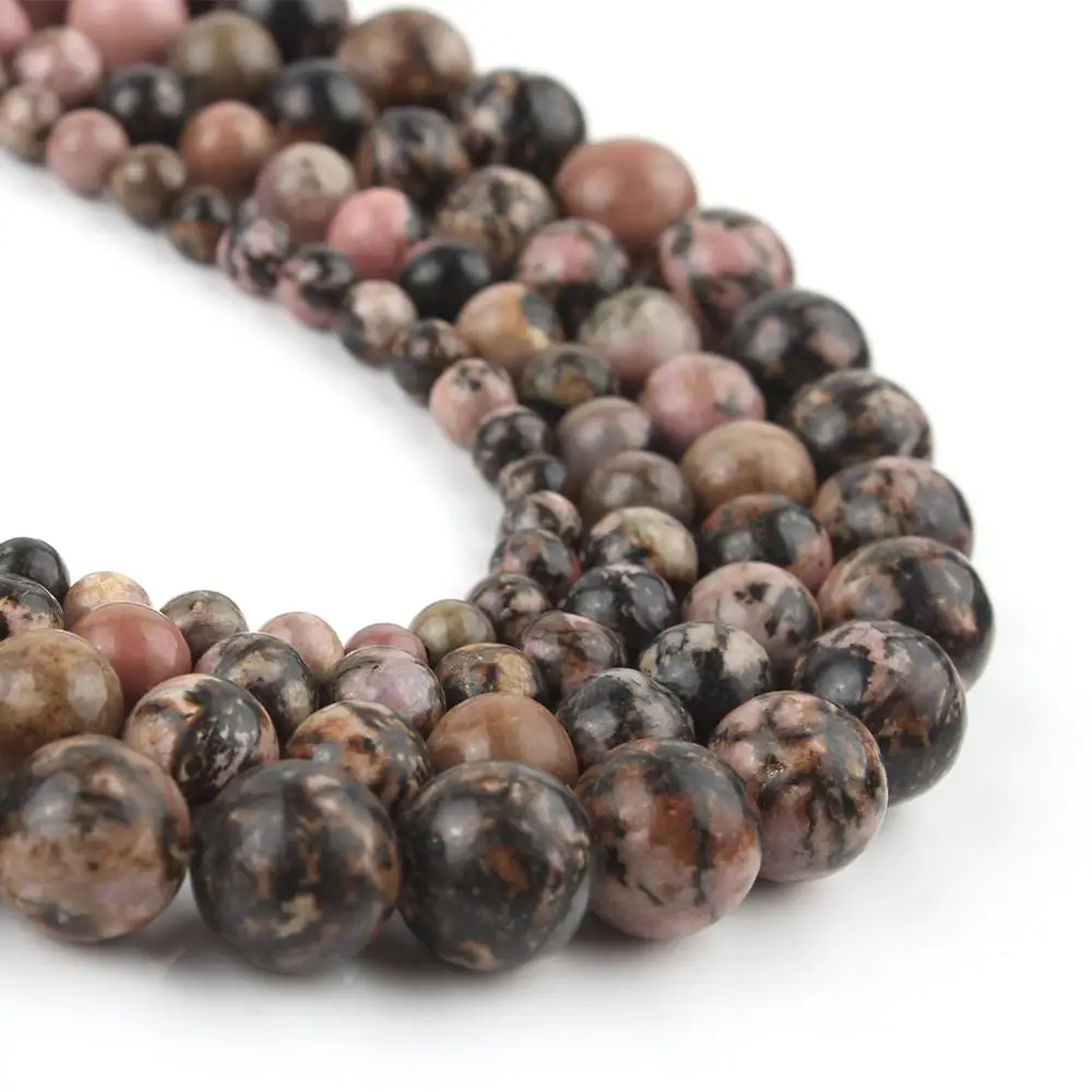 Natural Stone Black Rhodonite Bead Round Loose Spacer Beads For Jewelry Making DIY Accessories Charms Bracelet 6/8/10mm 15Inches