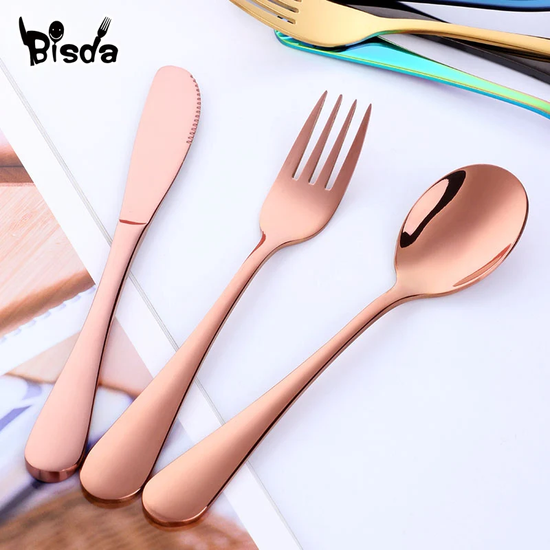 

Children Flatware Set Stainless Steel Mini Knife Fork and Spoon Portable Dinnerware Sets Gold Cutlery Cake Forks Coffee Spoons