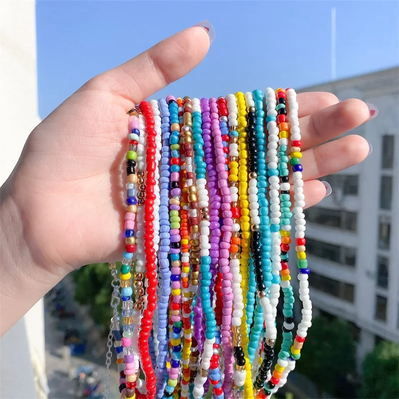 EN 2021 New Korean Fashion Sweet Colorful Little Acrylic Boho Beaded Clavicle Necklaces y2k Women Girls Bohemian Jewelry Gifts