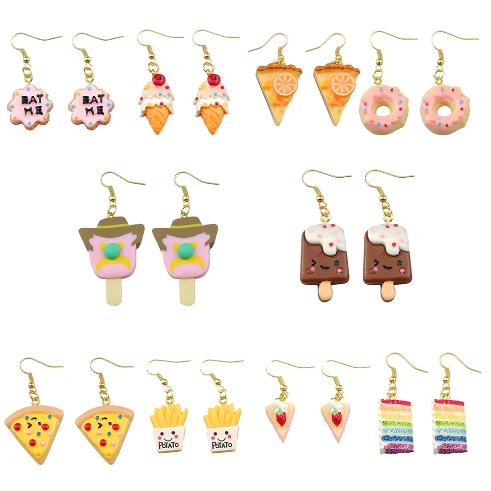 Cake Pizza  Earrings Ice Cream Donuts Drop Hanging Earrings For Women Children Birthday Gift  Drop Shipping