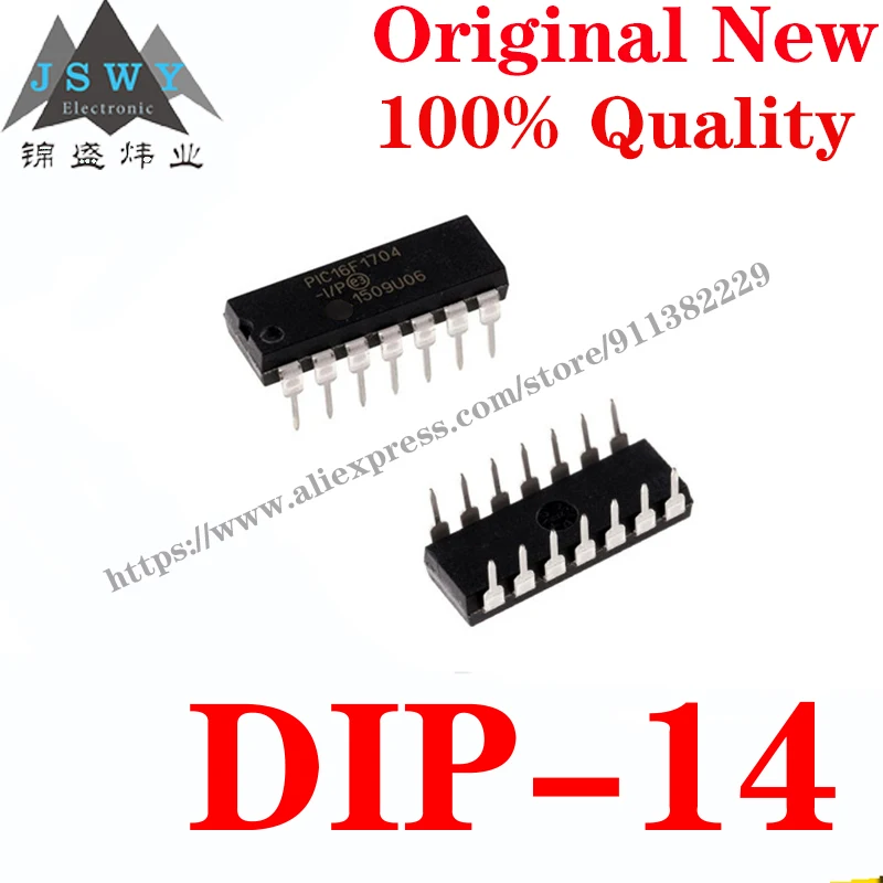 

10~100PCS PIC16F1704-I/P DIP-14 Semiconductor 8-bit Microcontroller -MCU IC Chip for module arduino Free Shiping PIC 16F1704-I/P