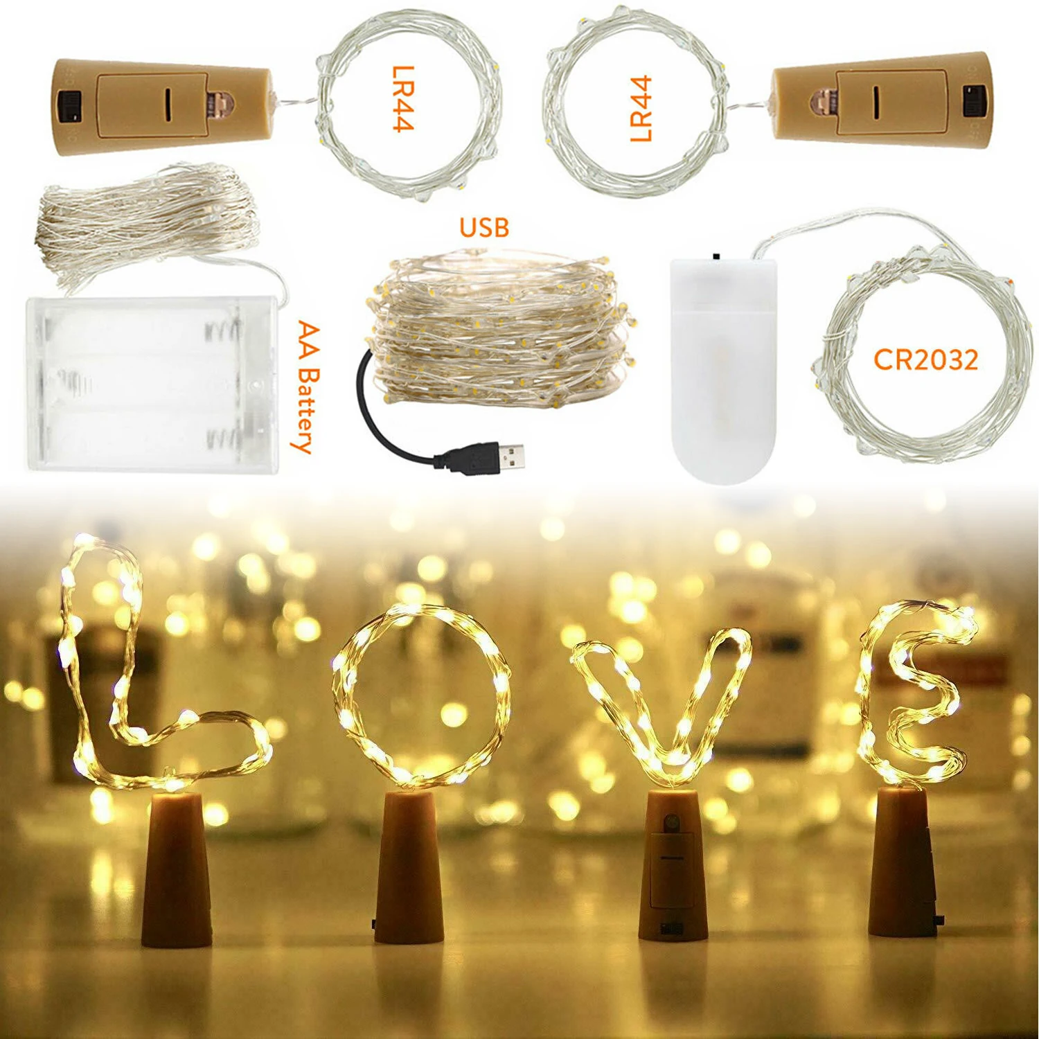 

9 Colors 1M 2M 3M 5M 10M LED String Light Cork Fairy Lights Garlands Holiday Lamp USB/Battery Powered For Xmas Pop Year Decor