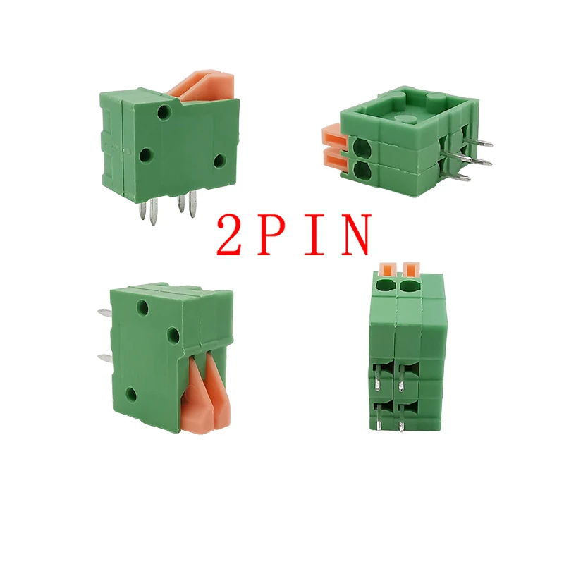 KF141R Pitch 2.54mm PCB Mounted Spring Screless Right Angle Terminal Blocks Connector 2/3/4/5/6Pin 150V 2A for 26-20AWG 5Pcs/Lot