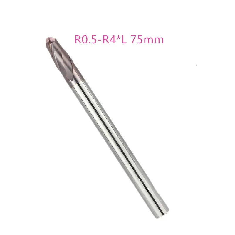 

5PCS HRC50 R0.5 0.75 1 2 3 4 *L75mm tungsten carbide ball nose end mill CNC machine milling cutter