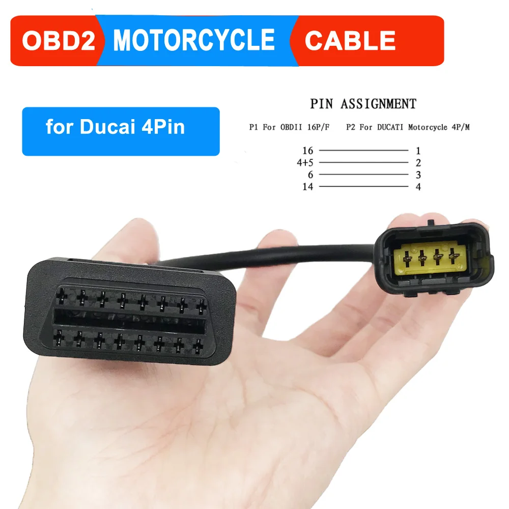 

OBD кабель мотоцикла для поездок на мотоцикле Ducati 4 контактный разъем Диагностический кабель 4Pin для OBD2 16 Pin адаптер