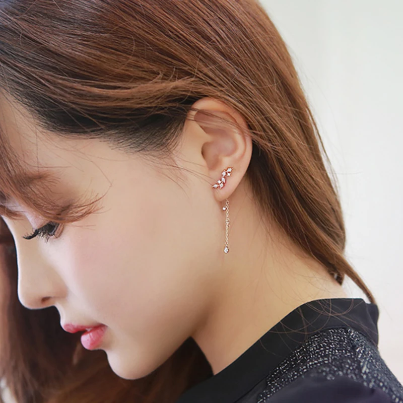 Pendientes de hojas de plata de ley 925 para mujer y niña, joyería coreana con estilo, regalo, novedad