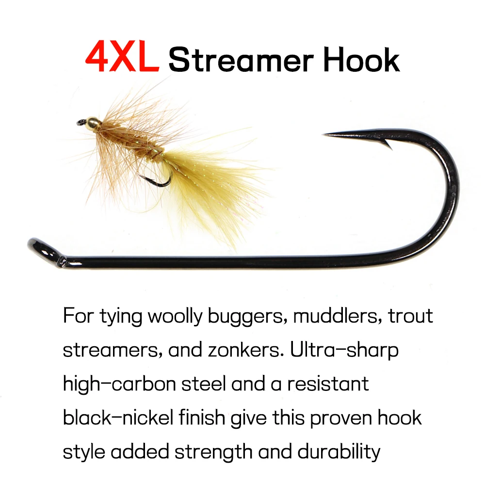 Bimoo 30pcs High Carbon Steel Black Nickle 4XL Streamer Fly Tying Hook Woolly Buggers Muddlers Zonkers Fly Fishhook #2 #4 #6 #8